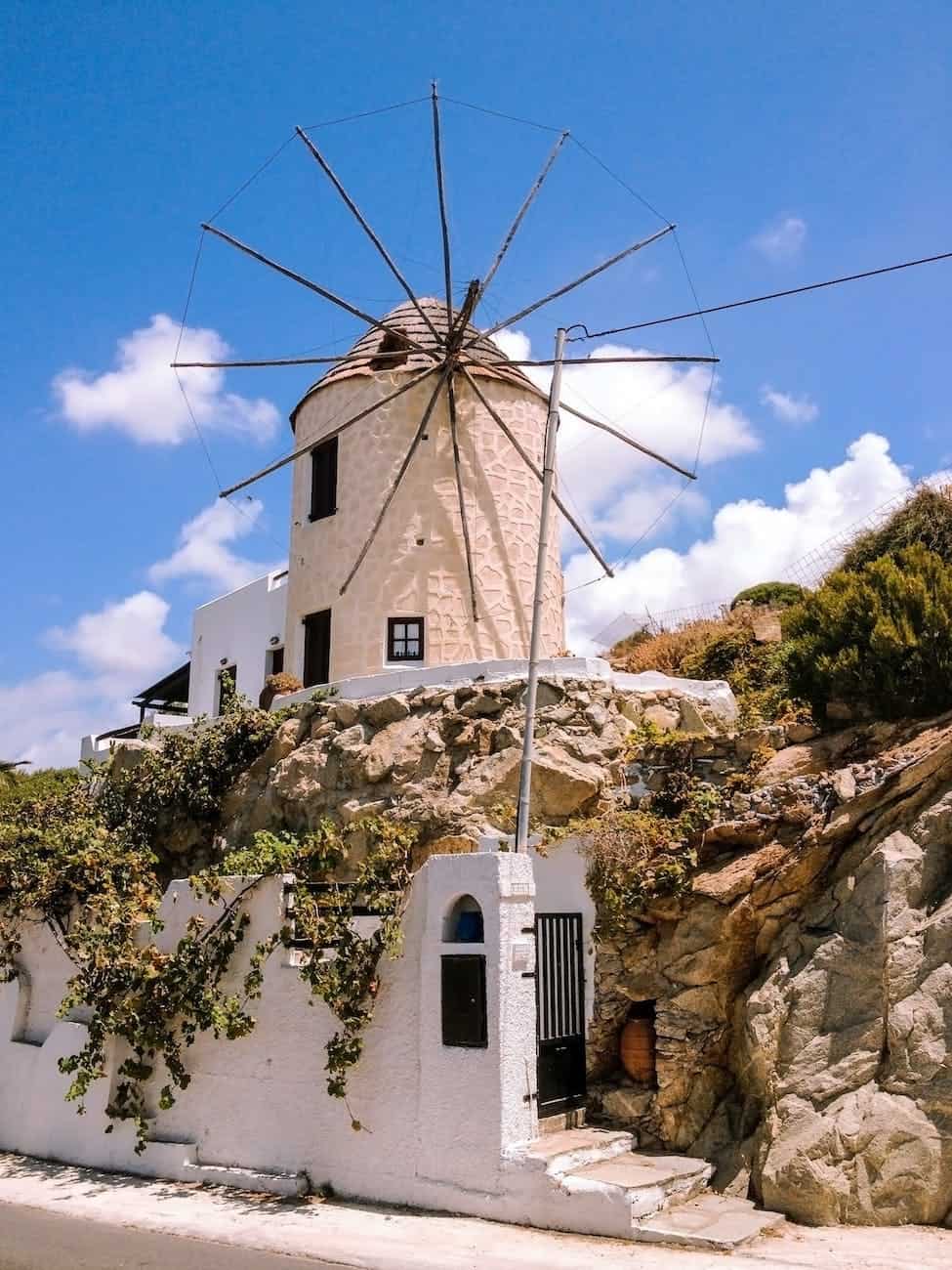 windmill on naxos island cyclades greece