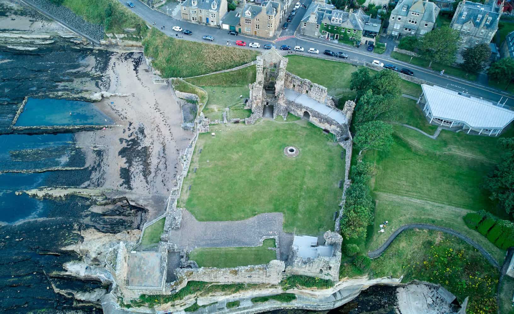 aerial view of st andrew s castle in scotland
