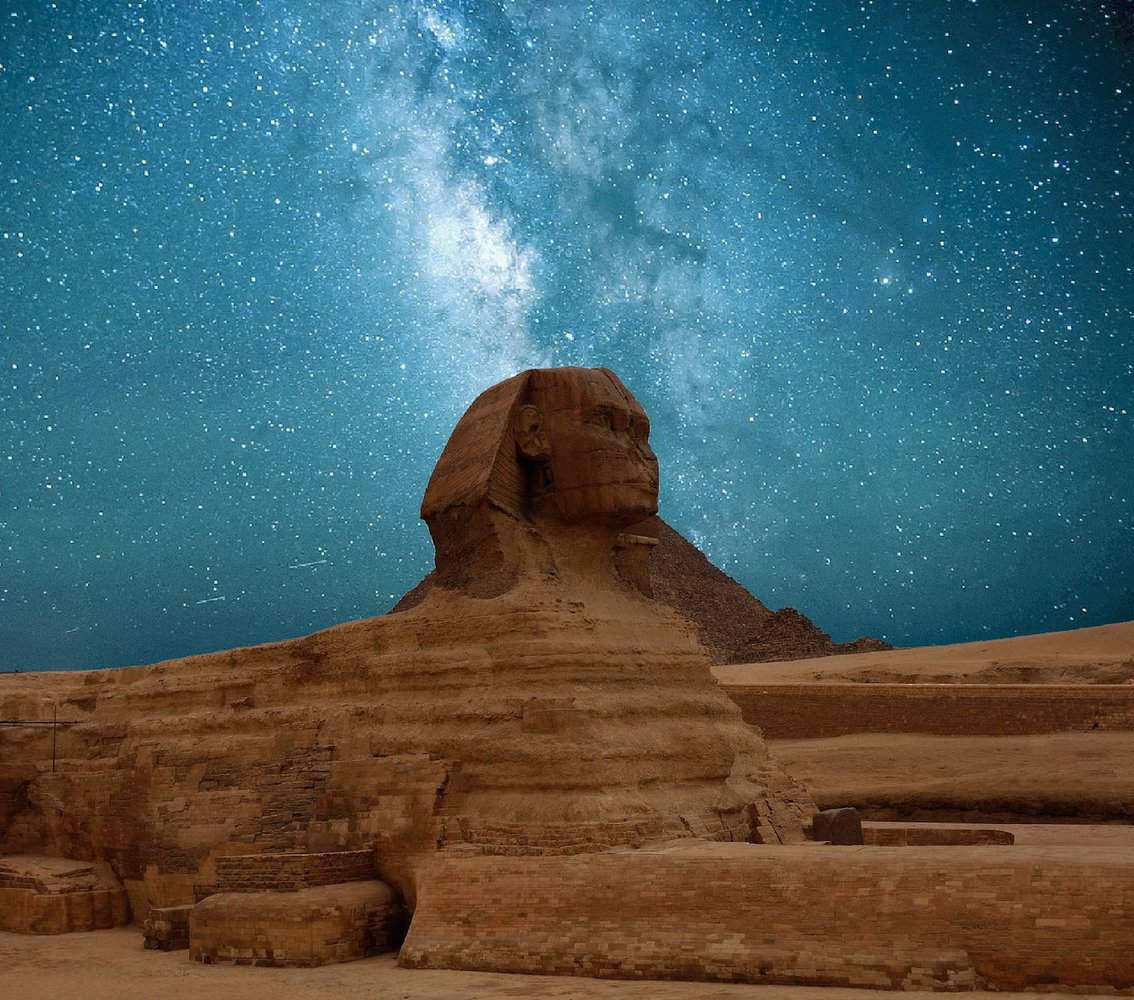 great sphinx of giza under blue starry sky, Worlds greatest secrets in Egypt 