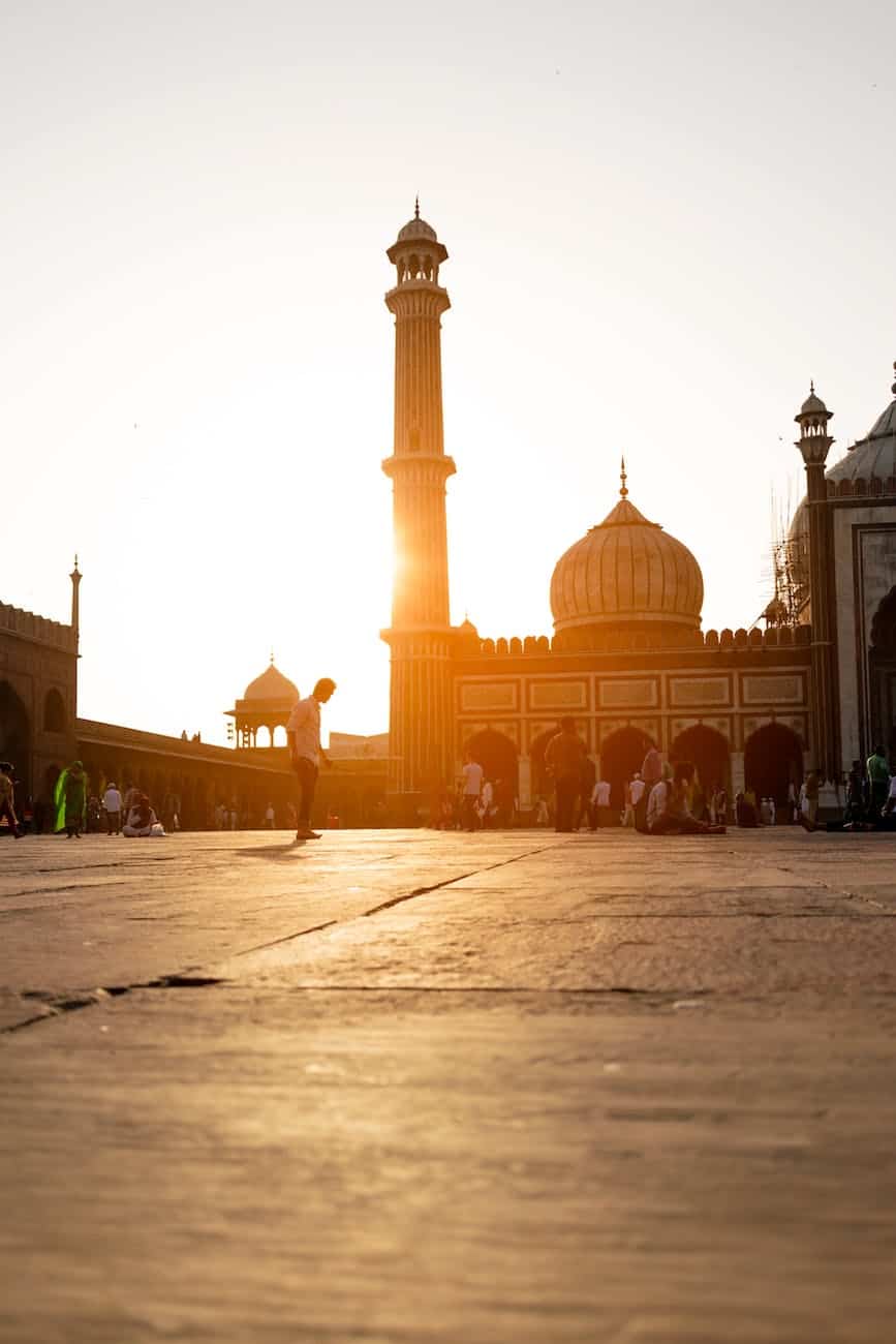 view of mosque at sunset