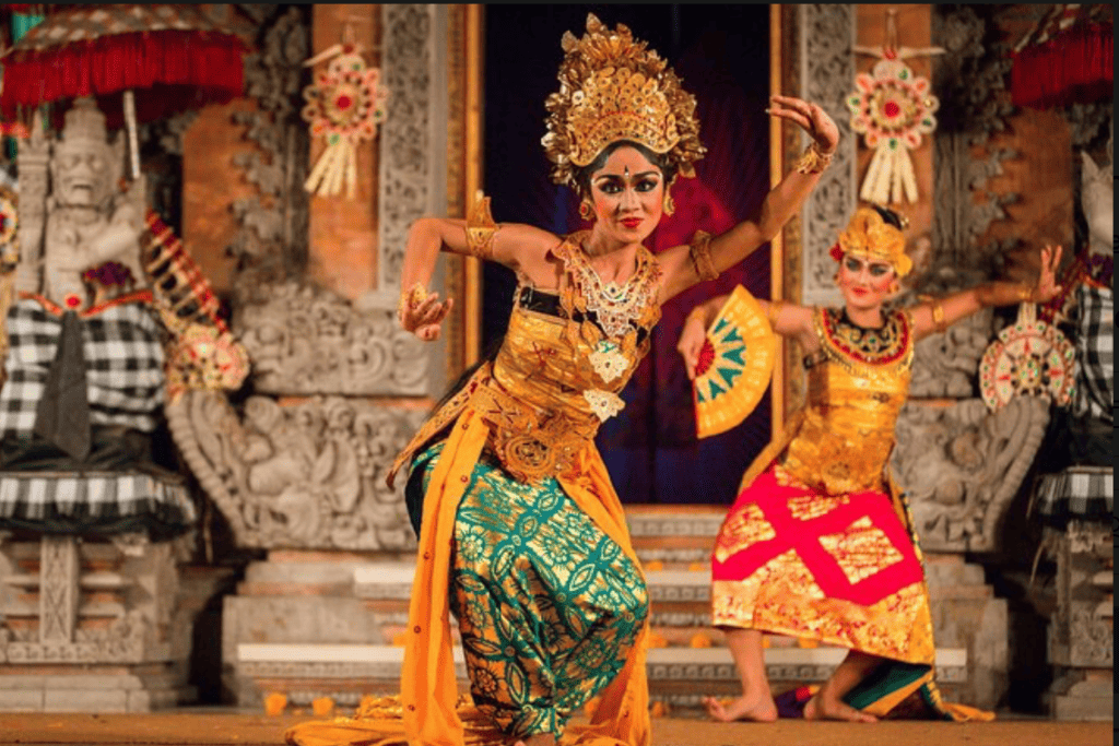 balinese spirituality  woman dressing in traditional dress and dancing the traditional dance