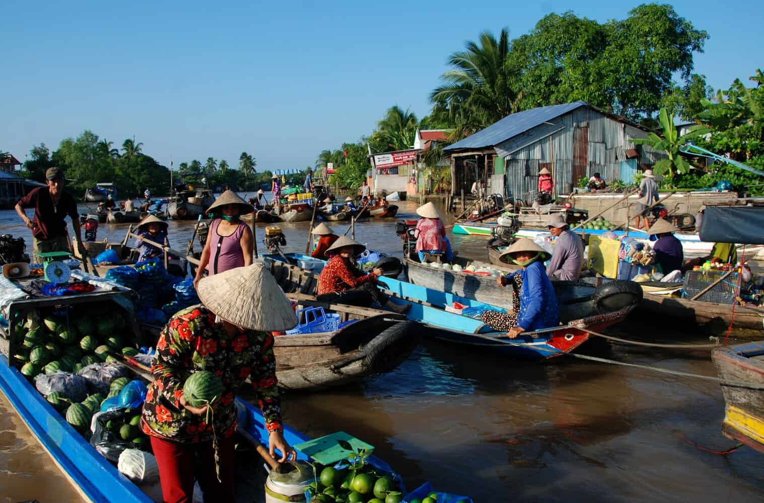 a floating market in a river